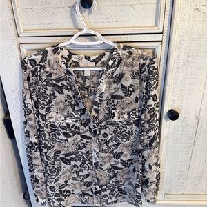 LOFT Black and Cream Floral Blouse